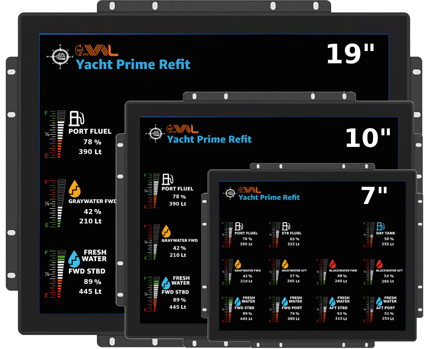 LevelMeter screens showing tank levels